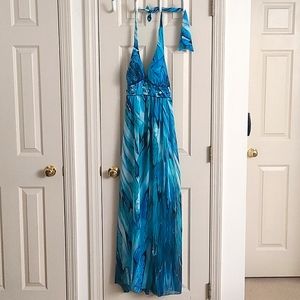 Size 6 bisou bisou flowy halter neck blue dress